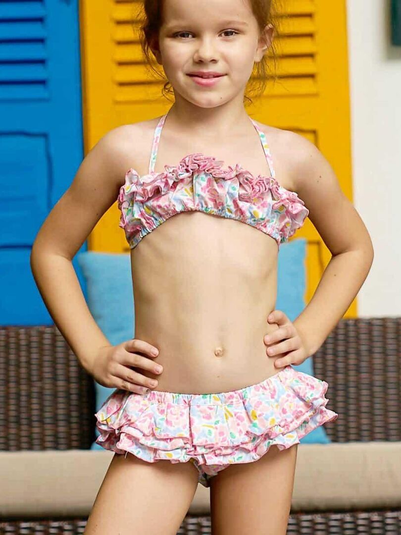 Maillot de Bain 2 Pièces Fille  Fleuri Rose  SWAN - 'LA FAUTE A VOLTAIRE' Rose clair - Kiabi
