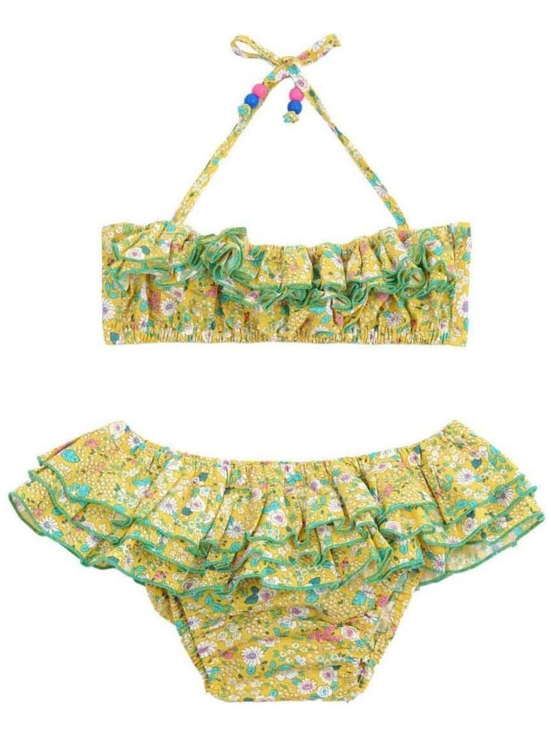 Maillot de Bain 2 Pièces Fille  Fleuri  &   SWAN - La Faute à Voltaire Jaune - Kiabi