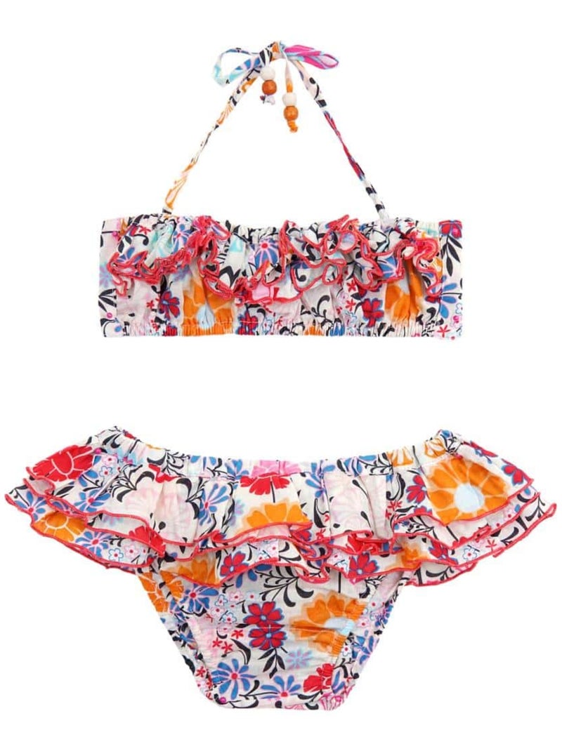 Maillot de Bain 2 Pièces Fleuri Hawaï     SWAN - La Faute à Voltaire Blanc/Jaune/Rose - Kiabi