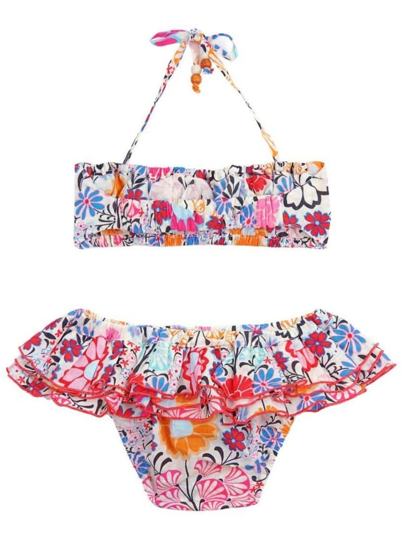 Maillot de Bain 2 Pièces Fleuri Hawaï     SWAN - La Faute à Voltaire Blanc/Jaune/Rose - Kiabi