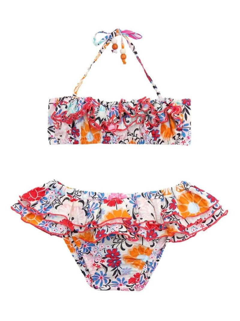 Maillot de Bain 2 Pièces   Fleurs Hawaï   SWAN - La Faute à Voltaire Blanc/Jaune/Rose - Kiabi