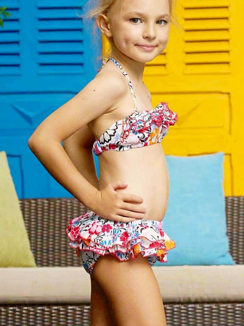 Maillot de Bain 2 Pièces   Fleurs Hawaï   SWAN - La Faute à Voltaire Blanc/Jaune/Rose - Kiabi