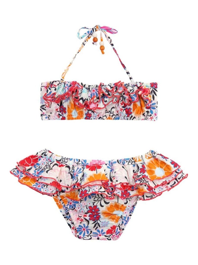 Maillot de Bain 2 Pièces   Fleurs Hawaï   SWAN - La Faute à Voltaire Blanc/Jaune/Rose - Kiabi