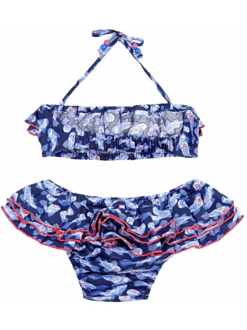 Maillot de Bain 2 Pièces   imprimé Poissons Koi   SWAN - La Faute à Voltaire Bleu - Kiabi