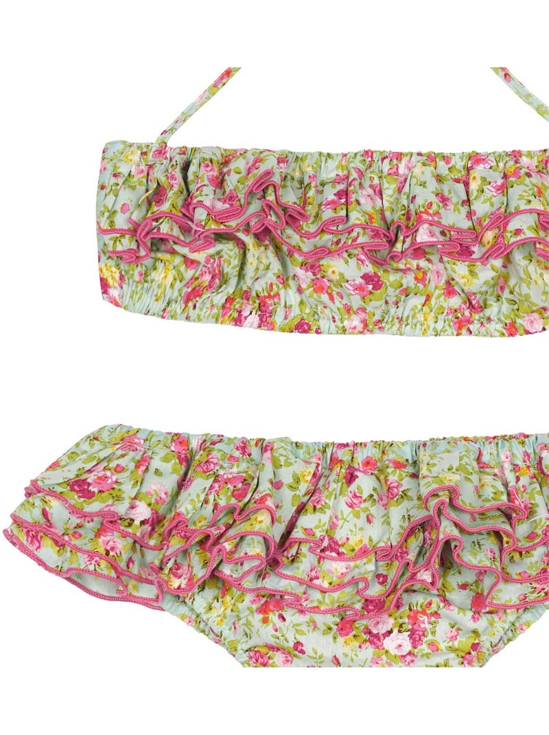 Maillot de Bain 2 Pièces  Liberty  pièceà Volants  SWAN - La Faute à Voltaire Vert d'eau - Kiabi