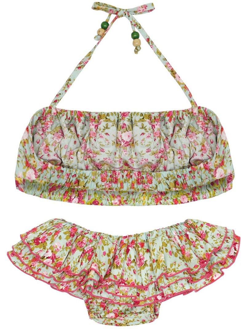 Maillot de Bain 2 Pièces  Liberty  pièceà Volants  SWAN - La Faute à Voltaire Vert d'eau - Kiabi