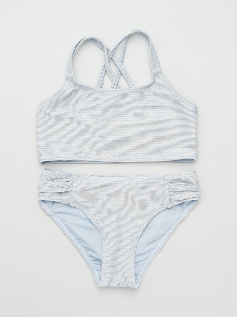 Maillot de bain 2 pièces rayures pailletées bleu/gris - Kiabi
