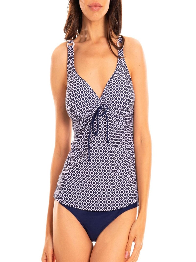 Maillot de bain 2 pièces Tankini  imprimé losanges Alesia Bleu - Kiabi