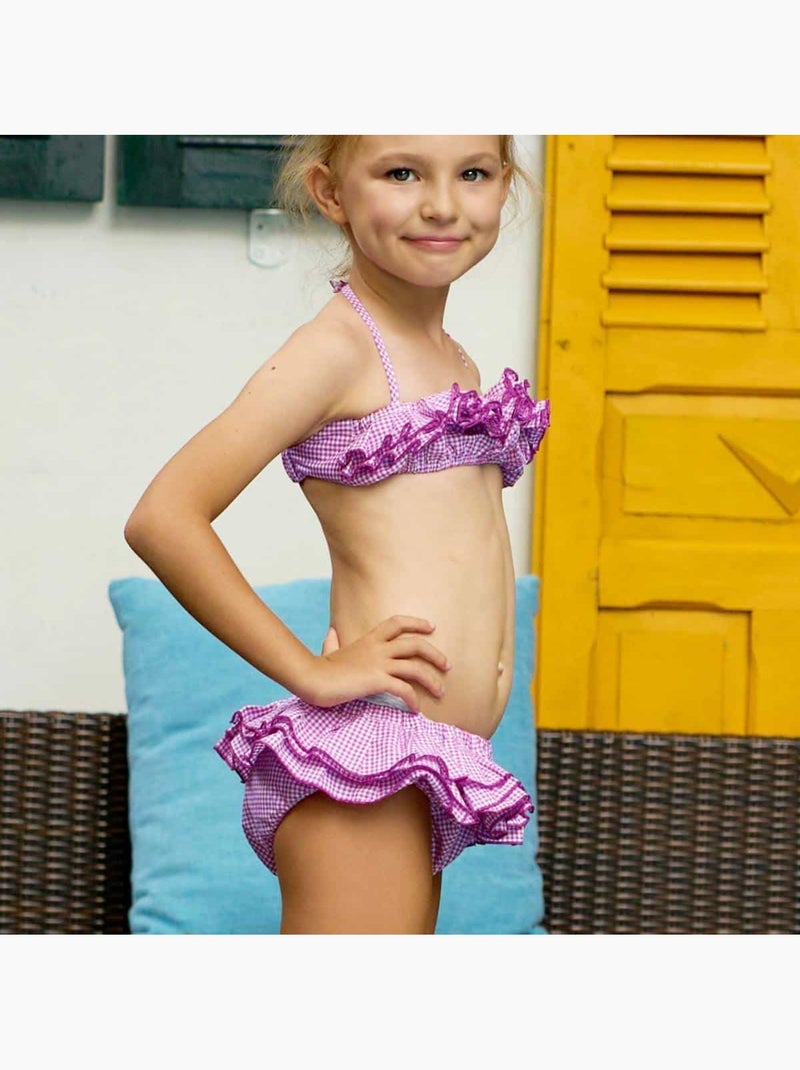 Maillot de Bain 2 Pièces Vichy   à Volant  SWAN - La Faute à Voltaire Violet - Kiabi