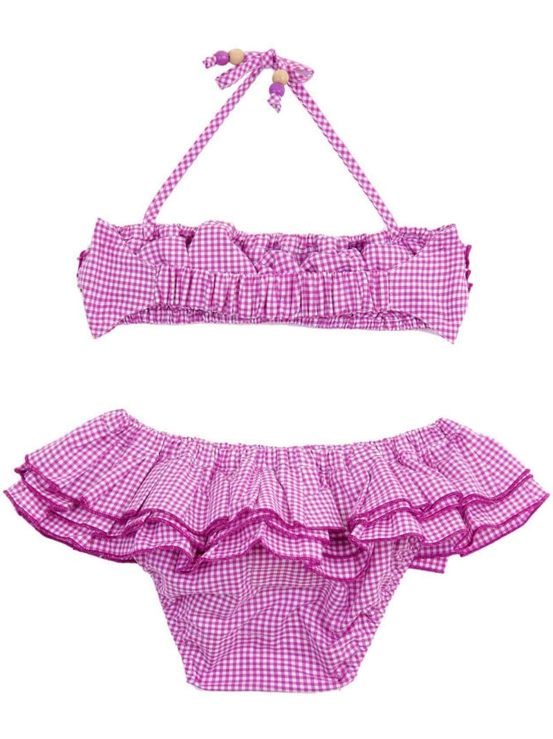 Maillot de Bain 2 Pièces Vichy   à Volant  SWAN - La Faute à Voltaire Violet - Kiabi