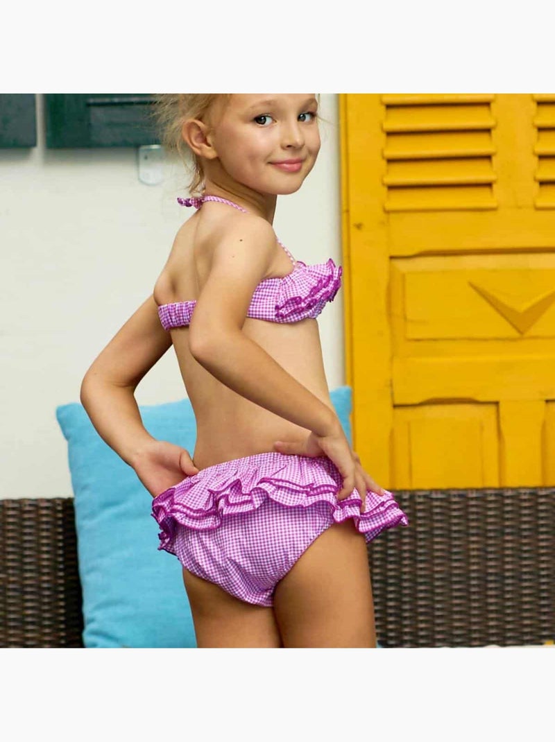 Maillot de Bain 2 Pièces Vichy   à Volant  SWAN - La Faute à Voltaire Violet - Kiabi