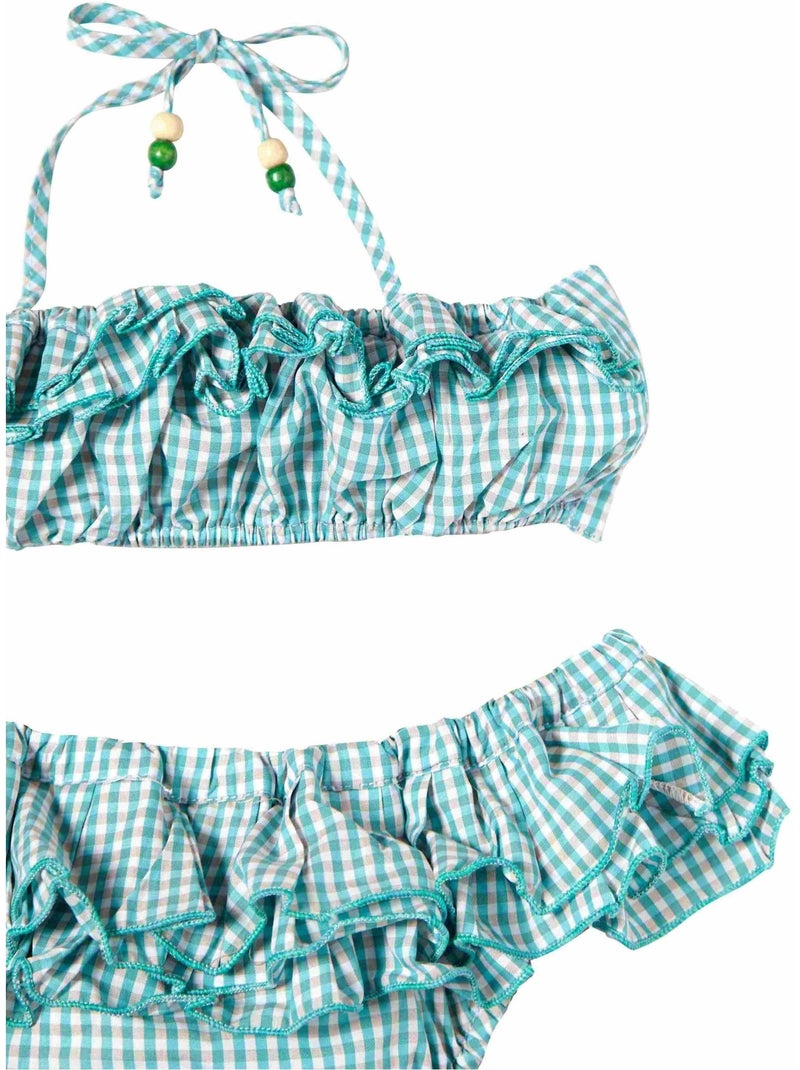 Maillot de Bain  2 Pièces Vichy   SWAN - La Faute à Voltaire Blanc Vert - Kiabi