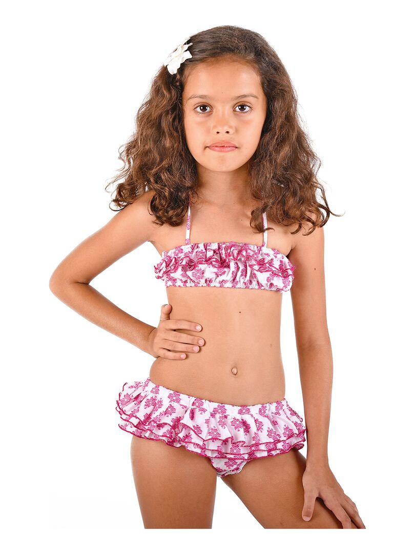 Bikini 2 Pièces Femme - Haut à Volants Bretelles Réglables + Bas Taille Haute Push Up - Style Vintage