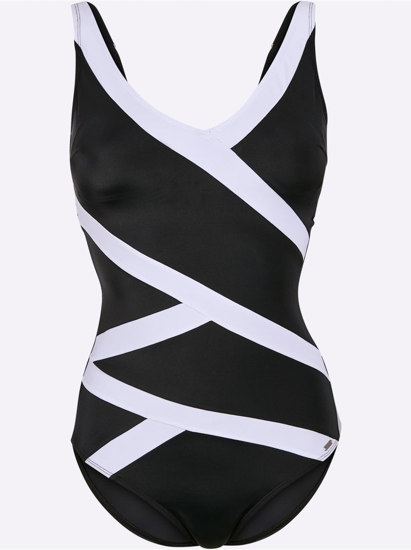 Maillot de bain à bretelles réglables avec empiècements contrastés - Bonnet B - Witt Noir Blanc - Kiabi