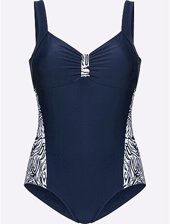 Maillot de bain avec décolleté en V et empiècements zèbre - Bonnet C - Moda Vilona