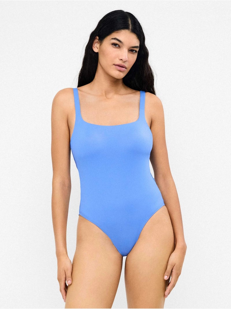 Maillot de bain à encolure carrée Bleu - Kiabi
