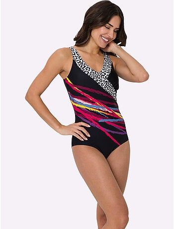 Maillot de bain à encolure en V avec motifs léopard et rayures - Bonnet D - Moda Vilona