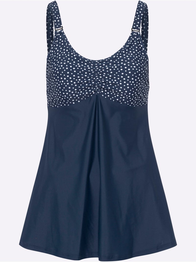 Maillot de bain à encolure ronde avec bretelles réglables et fronces - Bonnet D - Moda Vilona Bleu Blanc - Kiabi