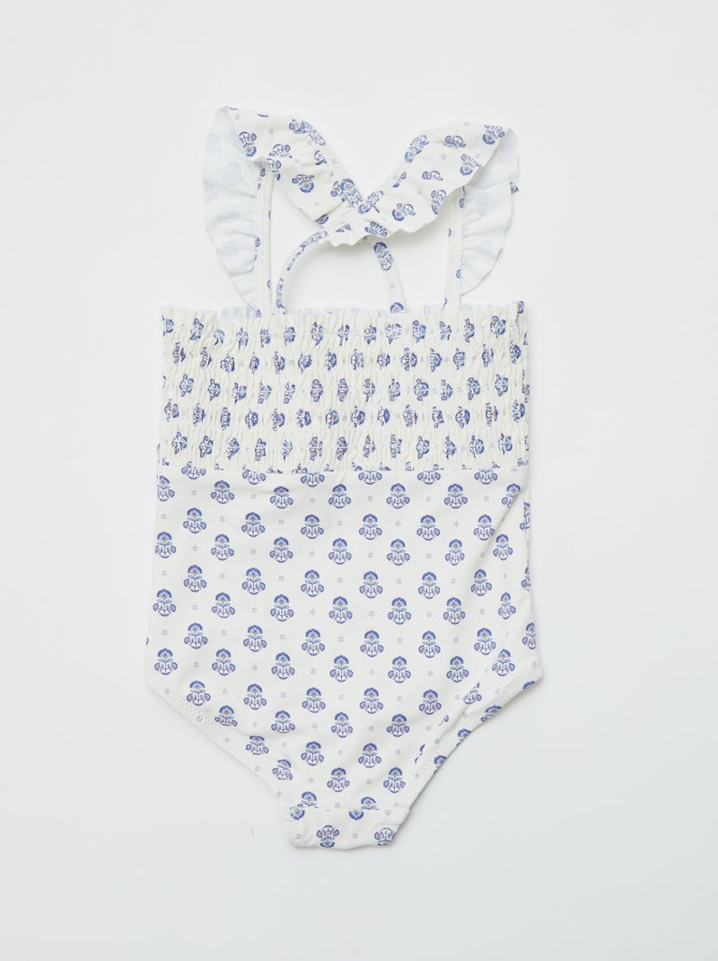 Maillot de bain à imprimé avec volants - 1 pièce BLANC - Kiabi