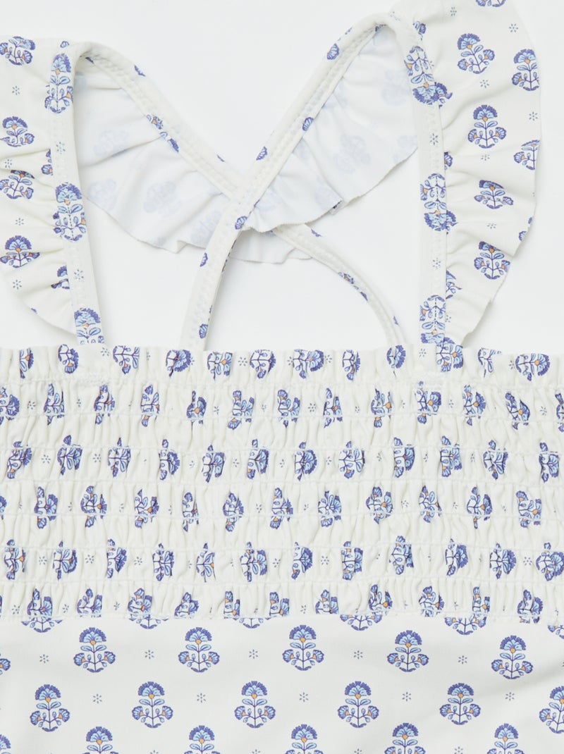 Maillot de bain à imprimé avec volants - 1 pièce BLANC - Kiabi