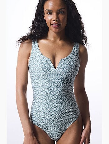 Maillot de bain à motif géométrique et col v penti