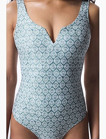 Maillot de bain à motif géométrique et col v penti