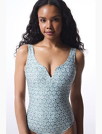 Maillot de bain à motif géométrique et col v penti