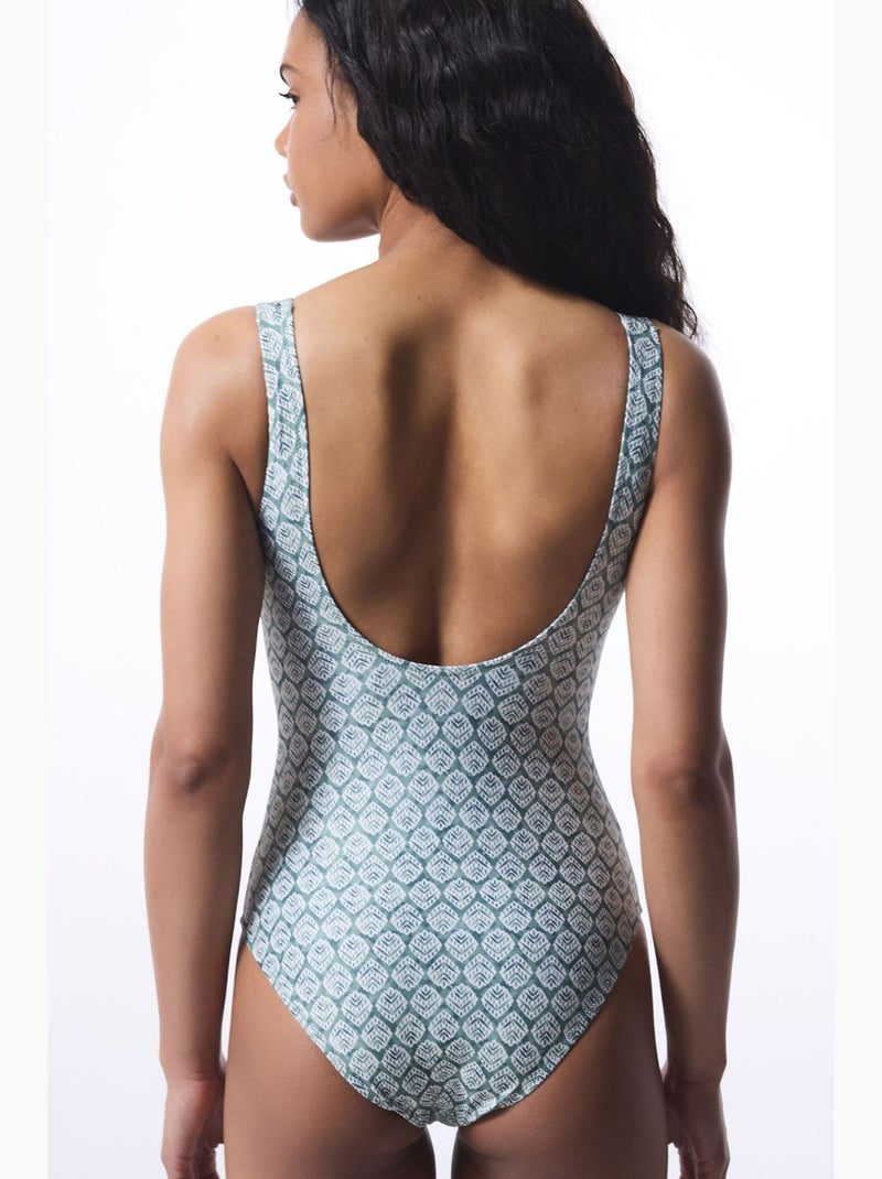 Maillot de bain à motif géométrique et col v penti Bleu ciel - Kiabi