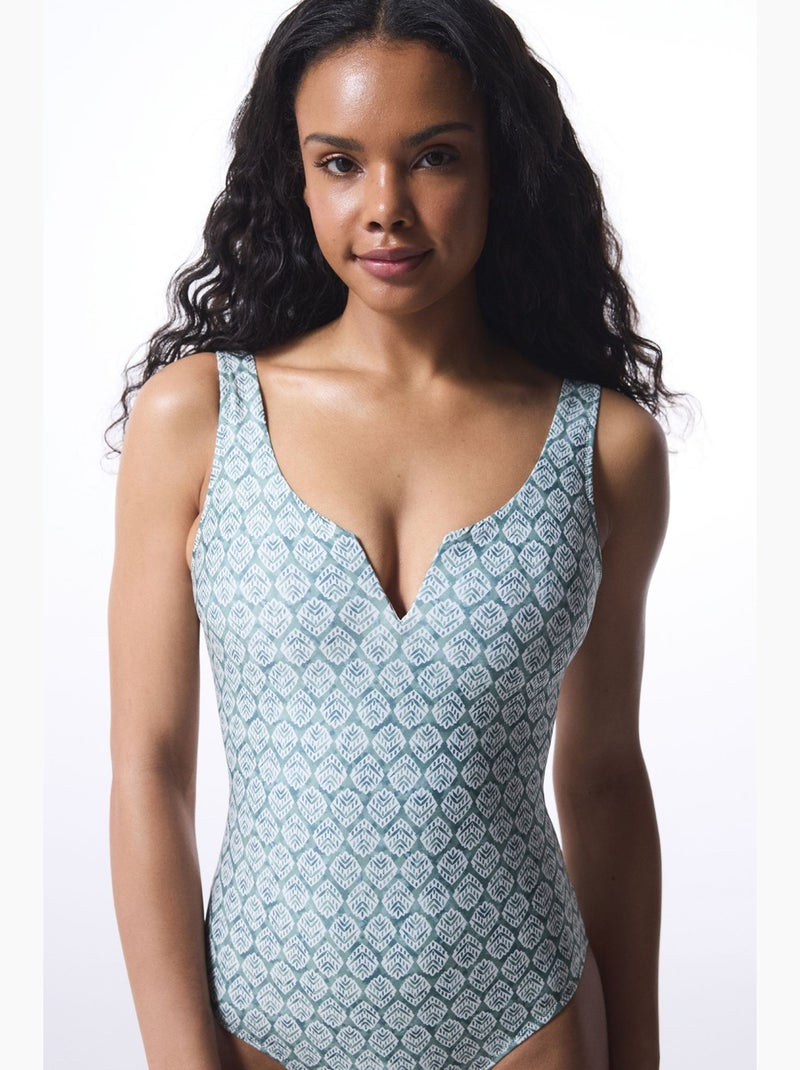 Maillot de bain à motif géométrique et col v penti Bleu ciel - Kiabi