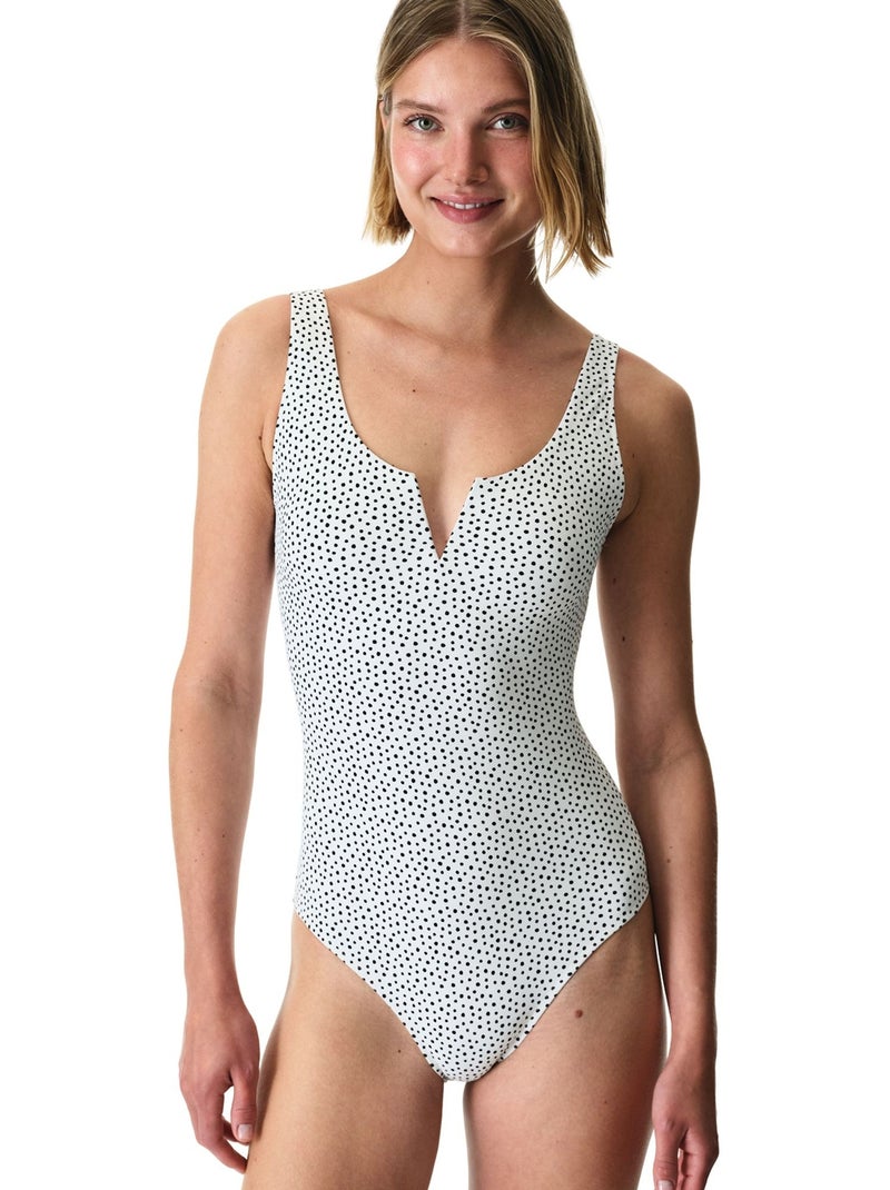 Maillot de bain à pois, décolleté v et armatures penti Blanc cassé - Kiabi