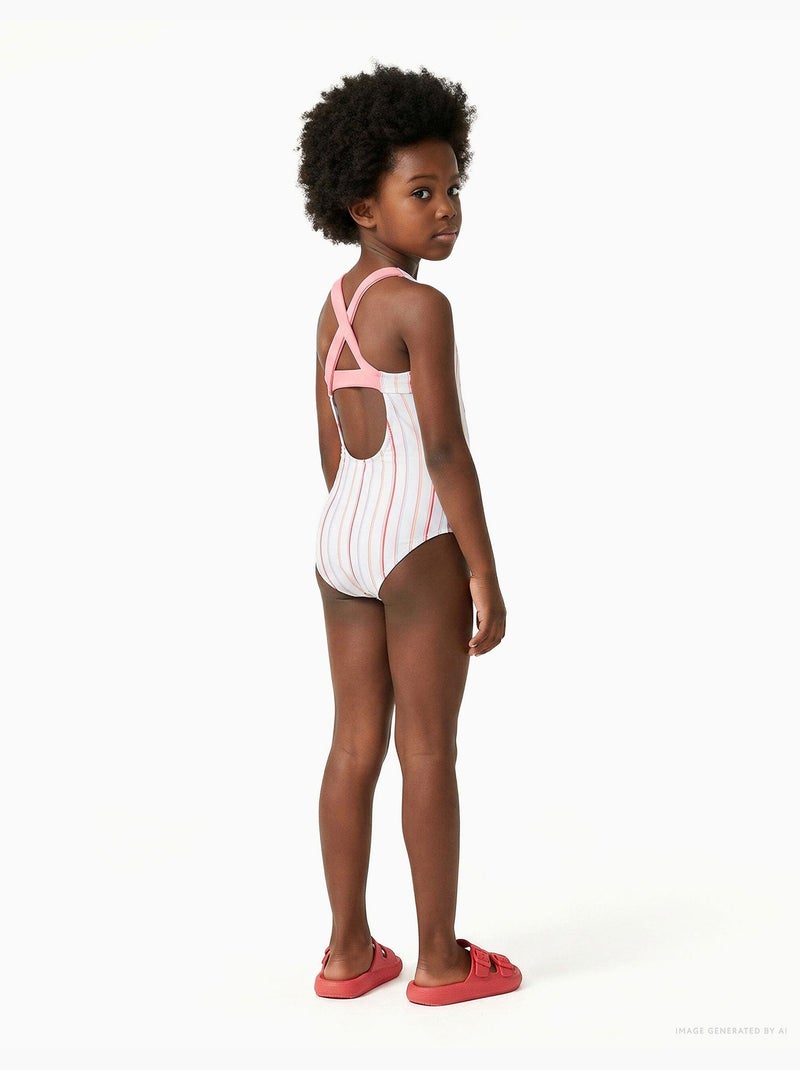 Maillot de bain à rayures et imprimé à l'avant Blanc - Kiabi