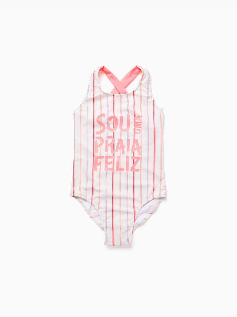 Maillot de bain à rayures et imprimé à l'avant Blanc - Kiabi