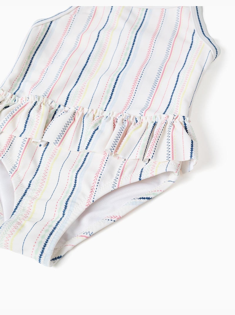 Maillot de bain à rayures ethniques et volants B&S Blanc - Kiabi