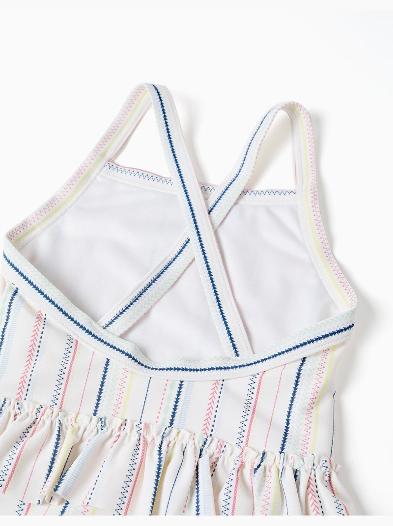 Maillot de bain à rayures ethniques et volants B&S Blanc - Kiabi