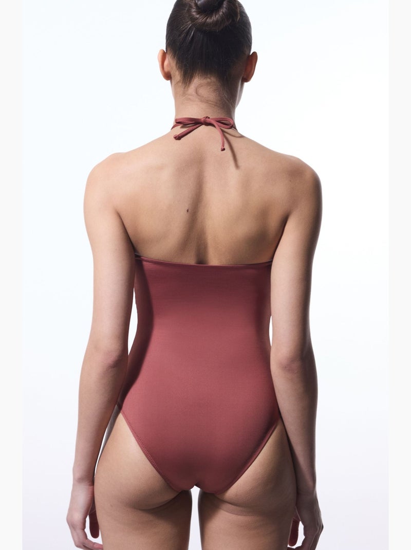 Maillot de bain astrid macrame à perles penti Terracotta - Kiabi