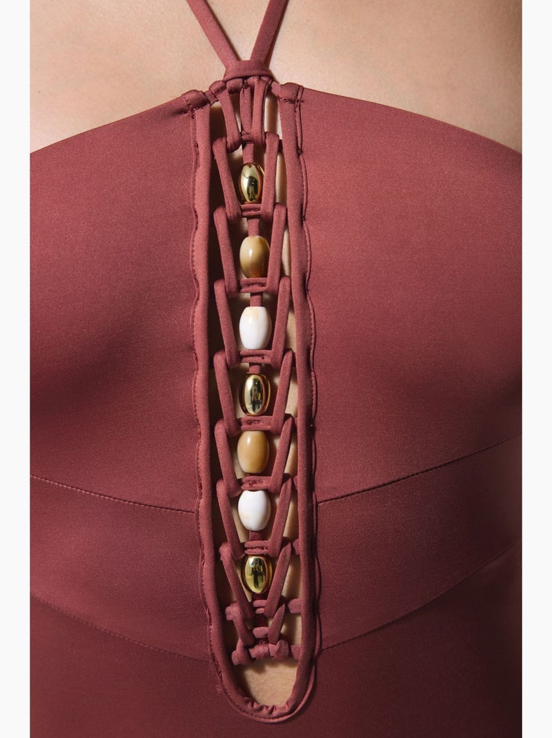 Maillot de bain astrid macrame à perles penti Terracotta - Kiabi