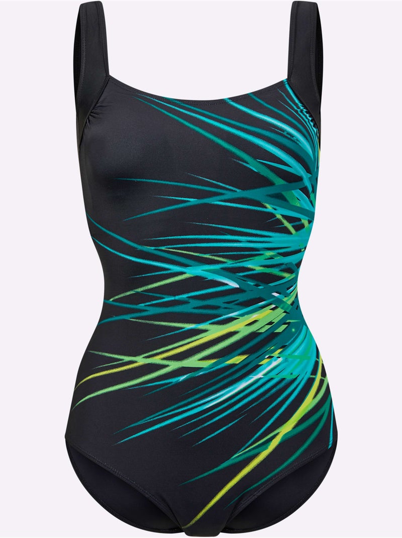 Maillot de bain avec bretelles larges à rayures et coques douces - Bonnet C - Witt Noir Vert - Kiabi