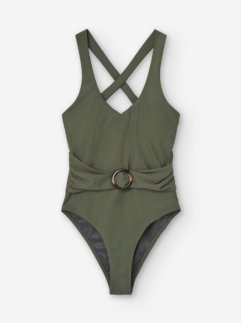 Maillot de Bain avec Ceinture Intégrée Vert foncé - Kiabi