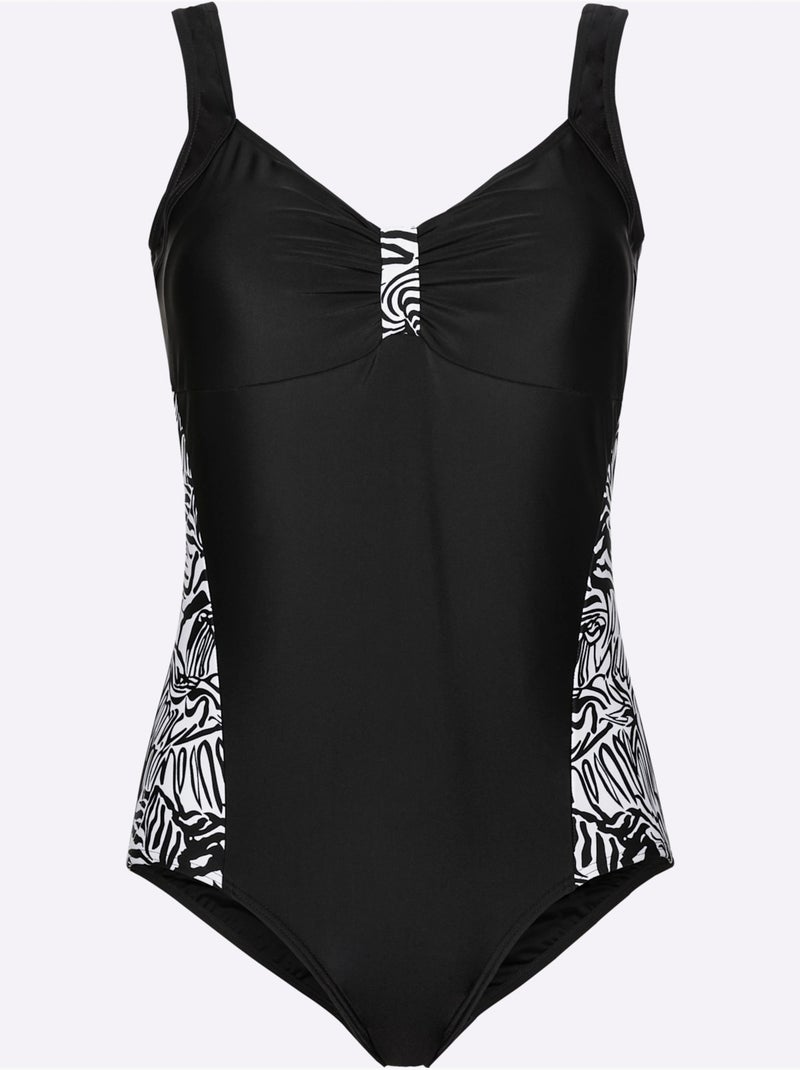 Maillot de bain avec décolleté en V et empiècements zèbre - Bonnet C - Moda Vilona Noir Blanc - Kiabi