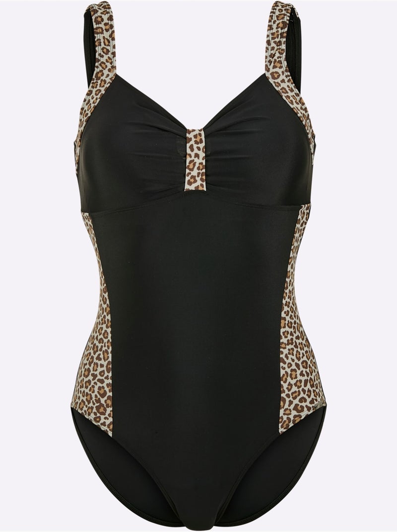 Maillot de bain avec encolure en V et bonnets froncés - Bonnet B - Witt Noir Blanc - Kiabi