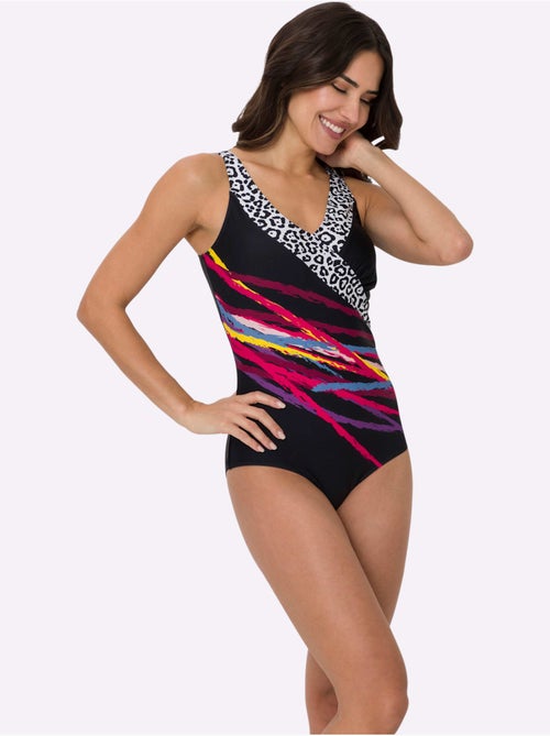 Maillot de bain avec encolure en V et motifs léopard et rayures - Bonnet C - Moda Vilona - Kiabi