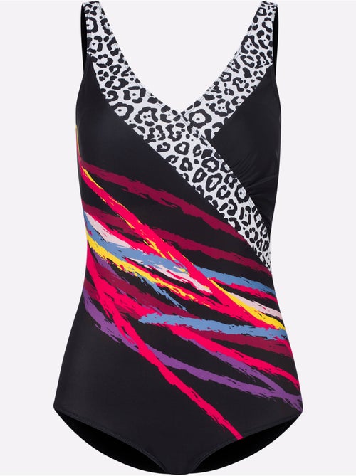 Maillot de bain avec encolure en V et motifs léopard et rayures - Bonnet C - Moda Vilona - Kiabi