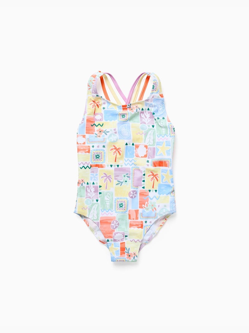 Maillot de bain avec imprimé coloré et bretelles croisées Blanc - Kiabi