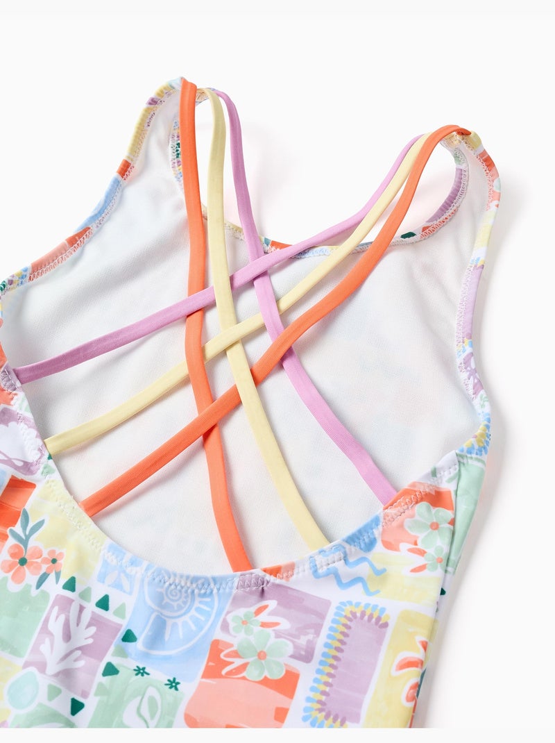 Maillot de bain avec imprimé coloré et bretelles croisées Blanc - Kiabi
