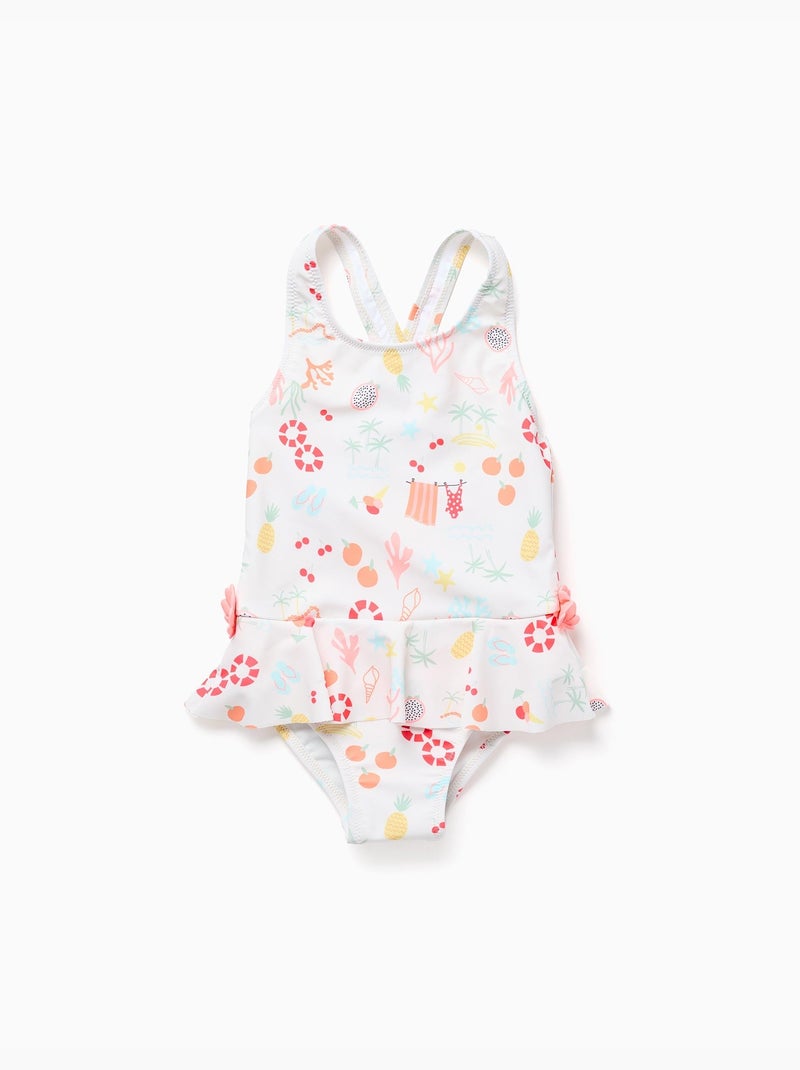Maillot de bain avec motif de plage et doublure Blanc - Kiabi