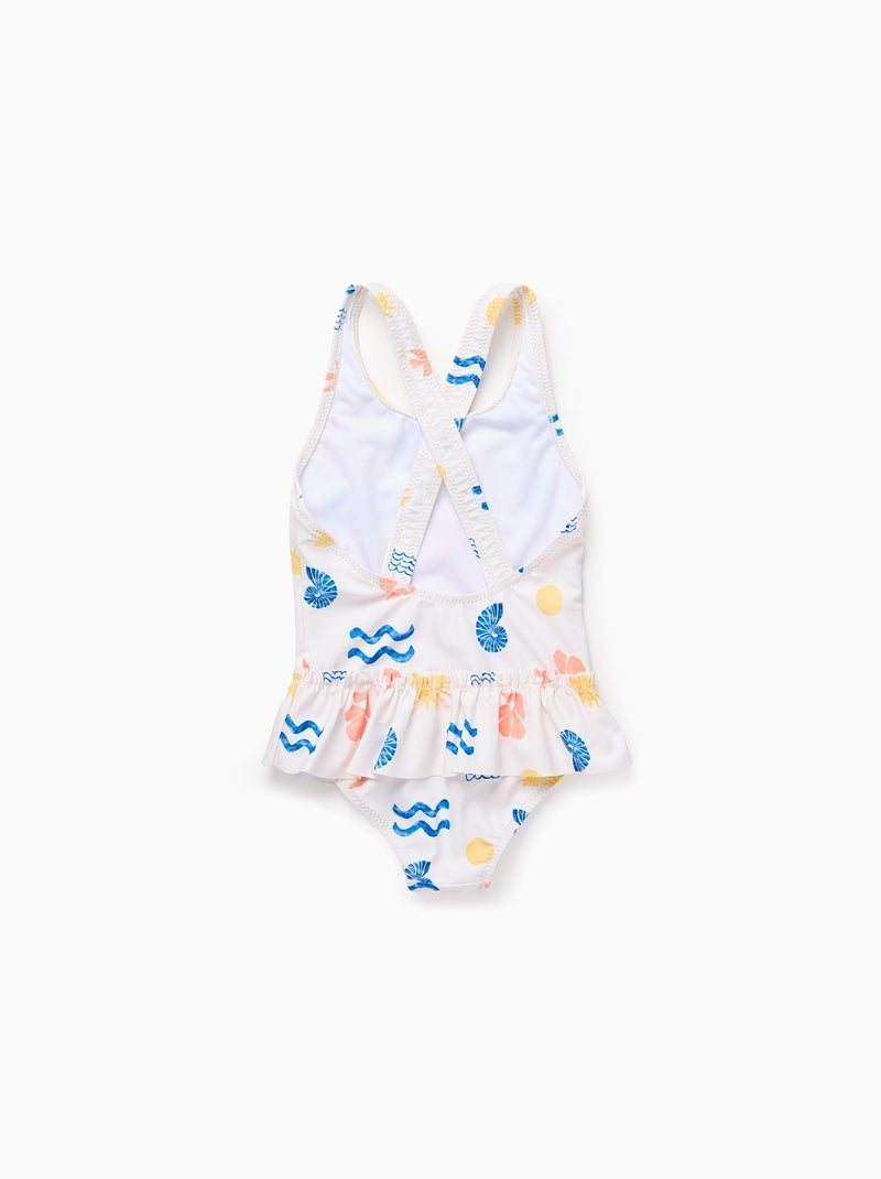 Maillot de Bain avec Motif et Volants Beige clair - Kiabi
