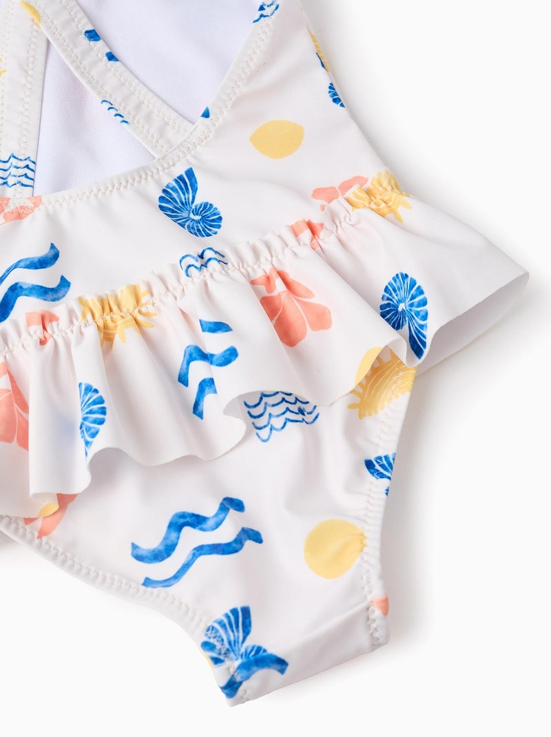 Maillot de Bain avec Motif et Volants Beige clair - Kiabi