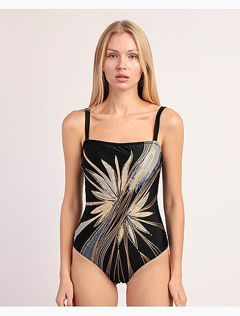 Maillot de bain bandeau à fleurs dorées ADMAS pour femme