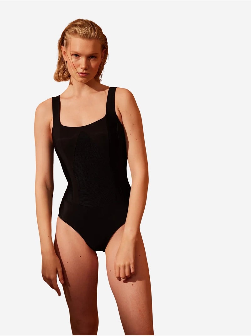 Maillot de bain basique à corset penti Noir - Kiabi