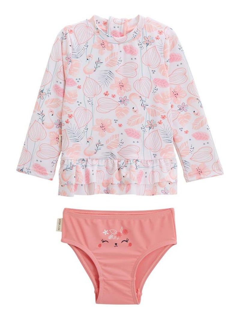 Maillot de bain bébé 2 pièces t-shirt de protection UV & culotte Caraibes Rose - Kiabi